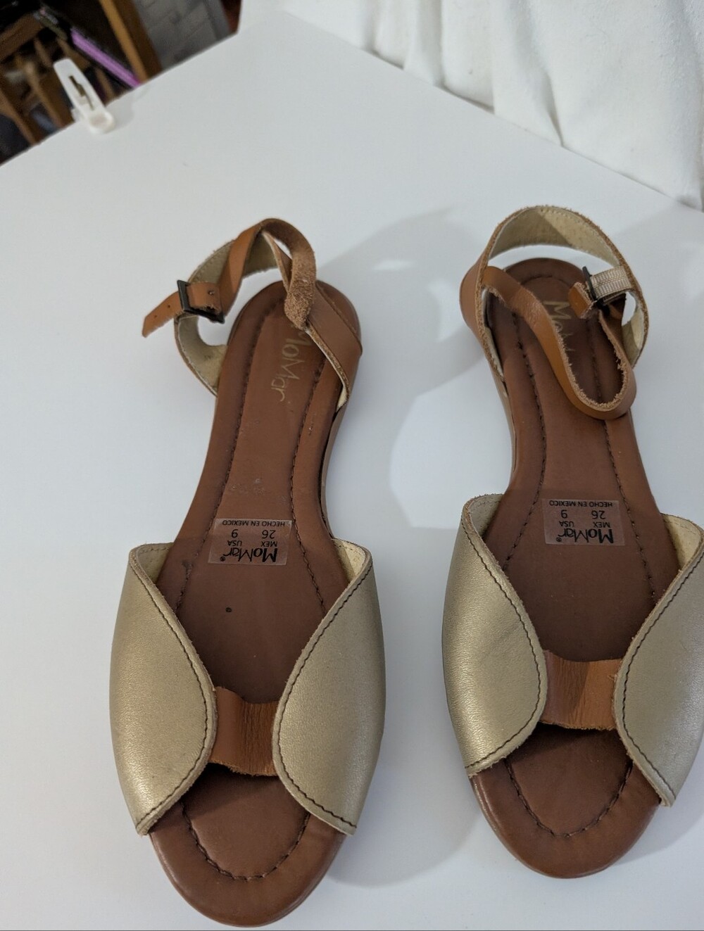 MoMar Metallic Tan and Gold Open-Toe Ankle-Strap Sandals